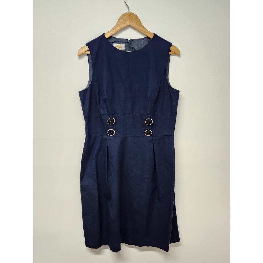 Vintage Talbots Cotton Sleeveless Fit and Flare Navy Midi Dress Size 12 Timeless